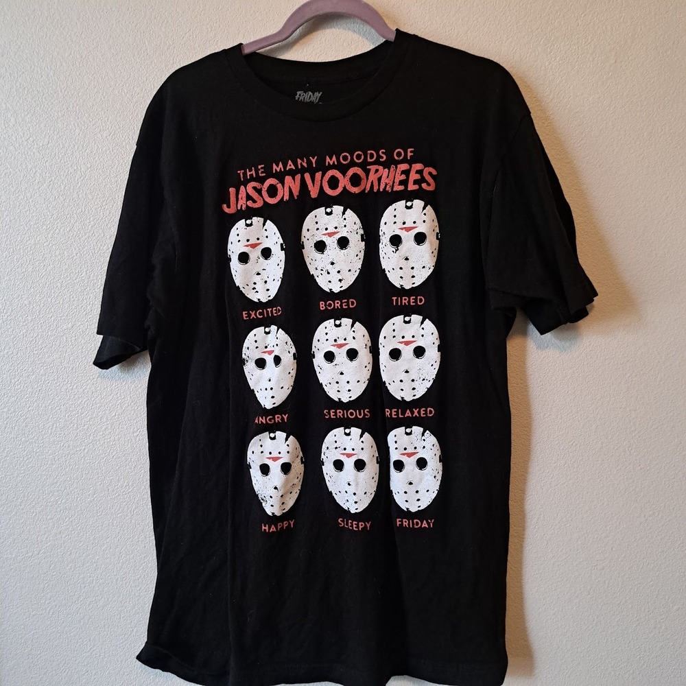 Friday 13th Many Moods of Jason Voorhees Black Graphic T-Shirt Mens XL Horror